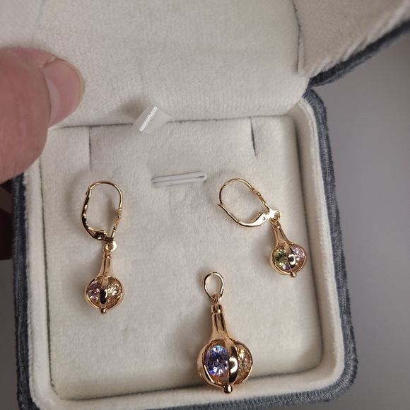 SYOUJYO Natural Zircon Long Earrings and Pendant 585 5 stone - Picture 5 of 5